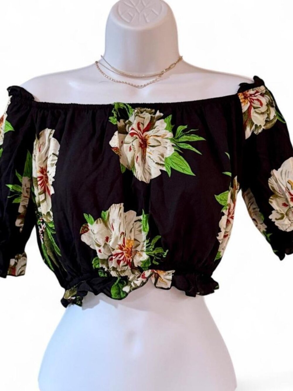 Women's Black Floral Off-Shoulder Blouse
